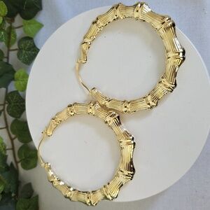 Gold Filled Large Bamboo Hoop Earrings